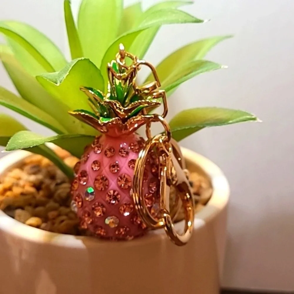 Pink Pineapple Rhinestone Keychain Purse Charm Bag‎ Accessory Bling